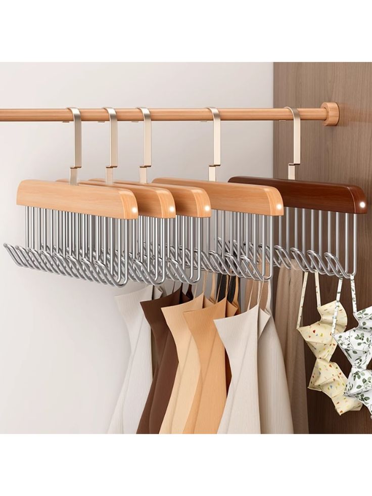 Wooden 8-Hook Hangers (Pair) – Smart Space-Saving Wardrobe Organizer
