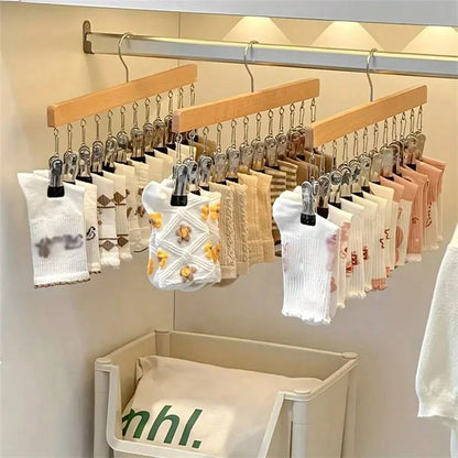 Wooden 8-Hook Hangers (Pair) – Smart Space-Saving Wardrobe Organizer