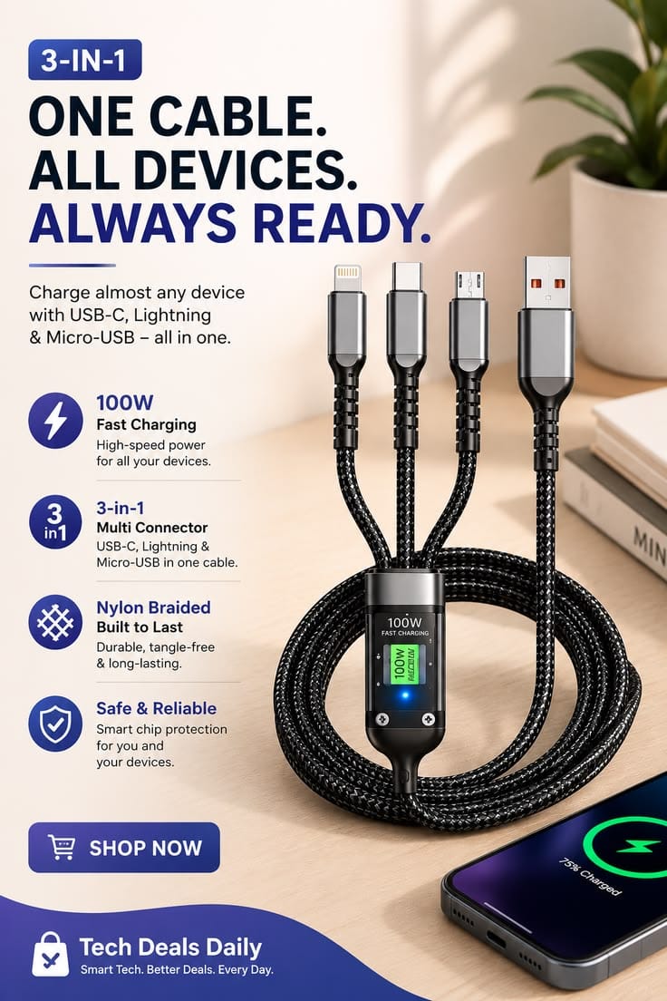 3-in-1 Data Cable – One Cable, Multiple Connections