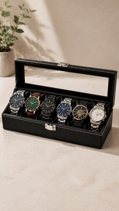 6-Slot Leather Watch Organizer – Store, Protect & Display Your Watches